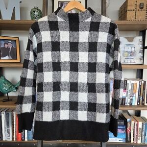 Mango Black & White Mockneck Sweater, Size Small